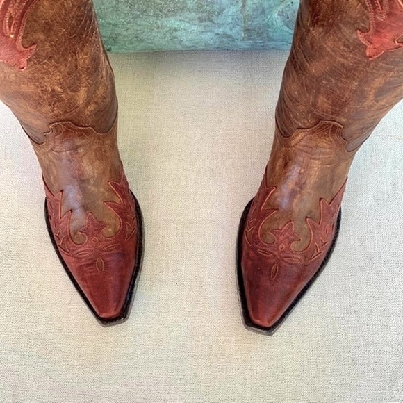 OLD GRINGO Brown Red Leather Tall Mid-Calf Cowgirl Cowboy Western Boots 7.5 - Picture 4 of 8